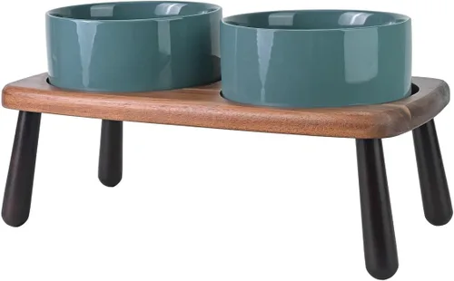 Vista 15 de SPUNKYJUNKY Cuencos elevados de cerámica para perros con soporte de bambú de acacia, juego de cuencos de agua y comida para perros y gatos de 6.1