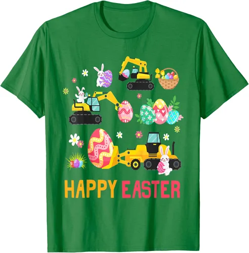 Vista 4 de Kids Happy Easter Construction Crane Truck Boys Toddler T-Shirt Negro