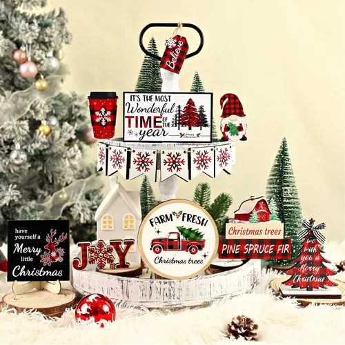 Vista 2 de 20 piezas de decoración de bandejas escalonadas de Navidad - Decoraciones navideñas para centros de mesa de interior, decoración de bandeja a Negro