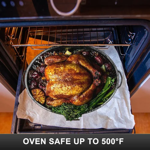Vista 5 de Sartén para asar pavo ovalada esmaltada de 14.6 pulgadas con tapa abovedada, regalo para la madre, cubierta, antiadherente, libre de productos