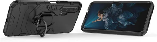 Vista 3 de LuluMain Compatible con Honor 20 Pro, soporte de anillo de metal a prueba de golpes duro (funciona con soporte magnético para automóvil), funda Negro