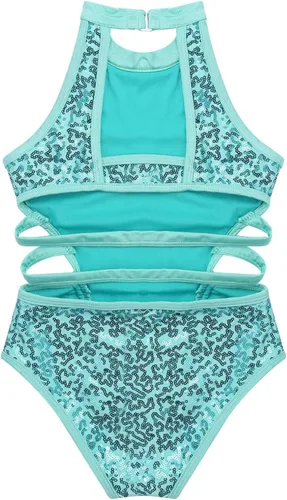 Vista 5 de Maillot de ballet sin mangas con lentejuelas y cuello halter