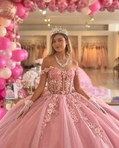 Vista 4 de Zhangyo CXL049 - Vestidos de quinceañera de lentejuelas brillantes con hombros descubiertos y tren, vestido de baile de tul hinchado de princesa
