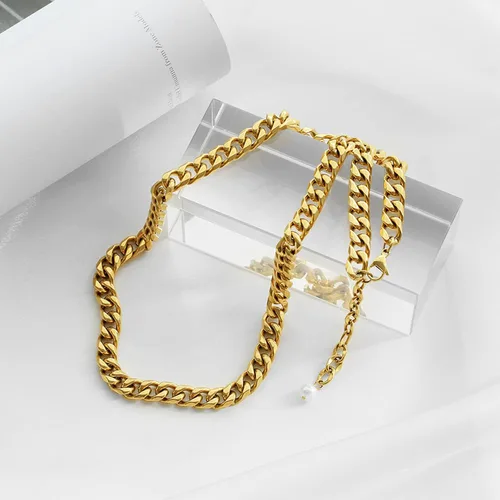 Vista 6 de CLASSYZINT Gargantilla de cadena de eslabones cubanos de oro para mujer, collar de cadena de oro grueso de 0.354in de grosor, collar de moda