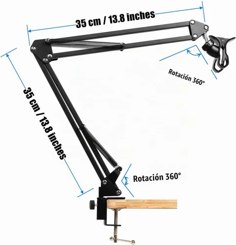 Vista 2 de soporte articulado brazo soporte mesa flexible rotación 360 ° teléfono celular clip titular para todos los teléfonos inteligentes micrófono