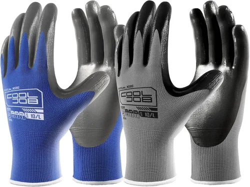Vista 9 de COOLJOB 10/20 Pairs Nitrile Dipped Safety Work Gloves with Grip, Non-slip Black Camel