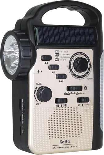 Vista 3 de Kaito KA340 Linterna solar de campamento LED recargable con manivela de dinamo para emergencia AM/FM/SW NOAA Radio solar con Bluetooth, linterna