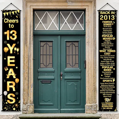 Vista 6 de Decoraciones de aniversario para fiesta de cumpleaños número 13, pancarta de felicitación a los 13 años, decoración de fiesta, letrero de bienvenida