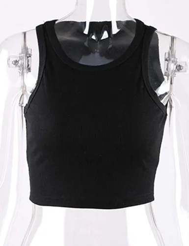 Vista 5 de MISSACTIVER - Camiseta corta sin mangas para mujer crop top básico e informal con cuello redondo y ribetes