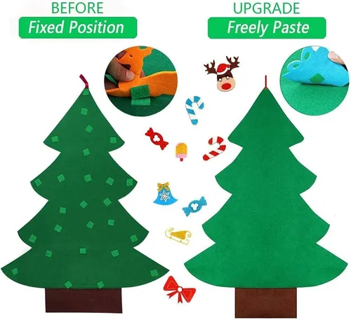 Vista 3 de OurWarm Árbol de Navidad de fieltro para niños, decoraciones de Navidad de 3 pies para niños pequeños con 30 adornos de purpurina, árbol de Navidad
