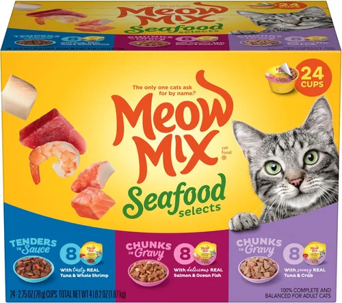 Vista 12 de Meow Mix Trozos en salsa, comida húmeda para gatos con pechuga de pollo real, 12 tazas