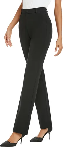 Vista 4 de Pantalones de trabajo elásticos de pierna recta para mujer, pantalones de trabajo, negocios, oficina, pantalones casuales con bolsillos