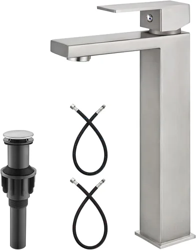 Vista 10 de Heyalan Grifo de lavabo para baño, grifo de lavabo de una sola manija, acero inoxidable SUS304, cuerpo alto, 1 agujero, mezclador de tocador