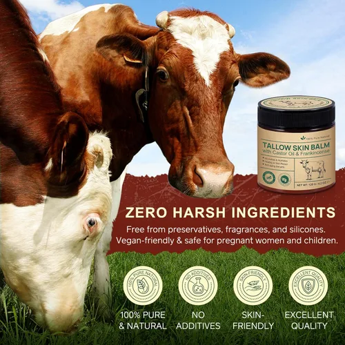 Vista 3 de Paquete de 2 Bálsamos Faciales Hechos a Mano de Sebo de Res con Incienso y Aceite de Ricino, Sebo 100% de Ganado Alimentado con Pasto
