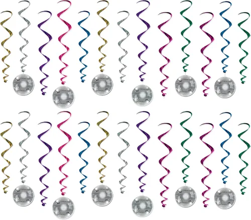 Vista 3 de Beistle 5 espirales de bola de disco para colgar decoraciones de los años 70, 38 pulgadas, multicolor