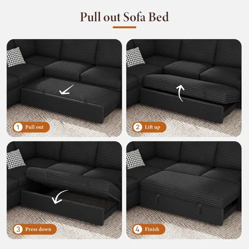 Vista 7 de Vesgantti Sofá Seccional Modular de 113.6" con Sofá Cama Extraíble, Sofá Cama en Forma de U de 7 Plazas con Chaise de Almacenamiento, Sofá Seccional