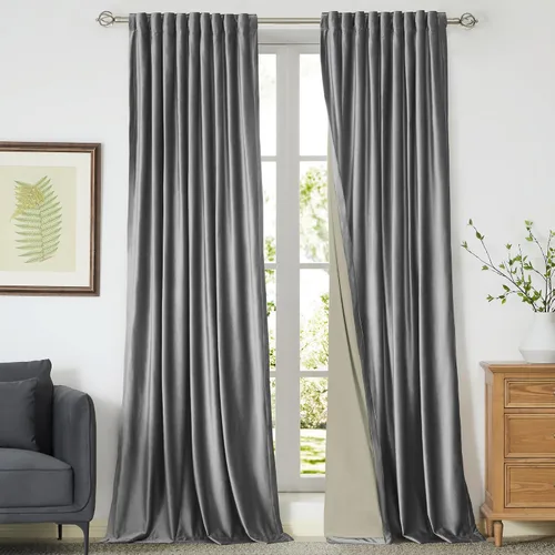 Vista 37 de Cortinas opacas de terciopelo de felpa negras de 63 pulgadas de largo para dormitorio, juego de 2 paneles de forro con bolsillo para barra, pestaña