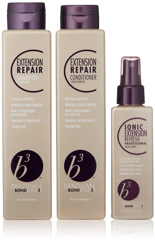 Vista 10 de B3 Brazilian Bondbuilder Extension Shampoo/Conditioner/Refresh Trio Pack for Extensions - Repairs, Hydrates and Blends All Hair Types and Hair