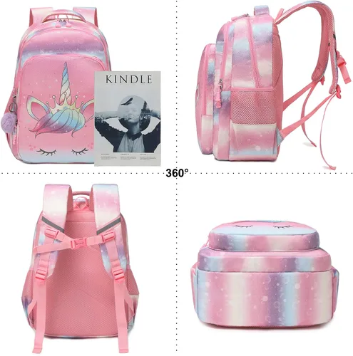 Vista 2 de Meisohua Mochilas escolares para niñas, mochila de unicornio con bolsa de almuerzo y estuche para lápices, juego de bolsas escolares 3 en 1