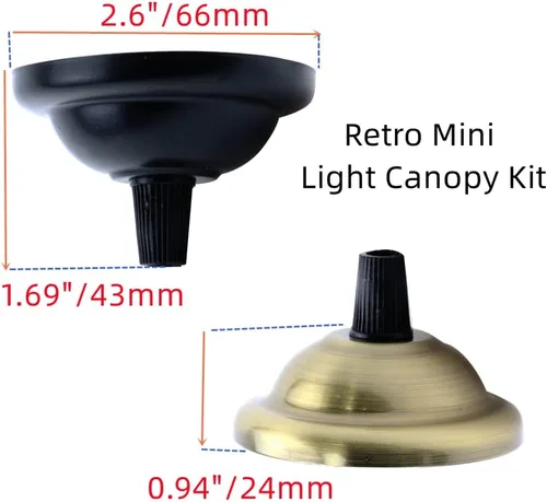 Vista 2 de Juego de 4 mini toldos de luz retro de 2.6 pulgadas de diámetro, placa de techo negra, base de chasis, accesorios de luz colgante