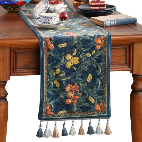 Vista 20 de patdrea Camino de mesa de terciopelo francés estilo granja para decoración del hogar, cocina, comedor, fiestas, cenas familiares, boda 12"*63