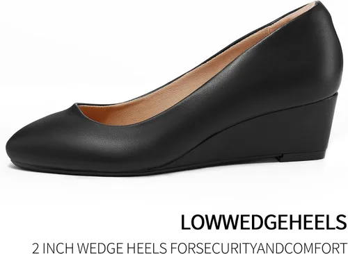Vista 4 de mysoft Women's Wedge Pumps Low Heel Closed Toe 2in Dress Shoes