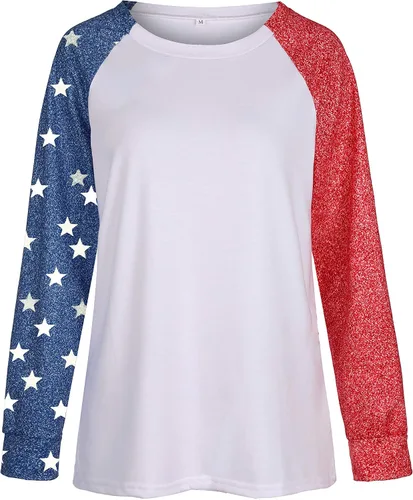 Vista 2 de Camisa de manga larga con estampado de estrellas para mujer, diseño de bandera americana, 4 de julio, pullvoer