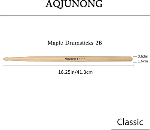 Vista 2 de Baquetas clásicas de madera de arce 2B, 12 pares Lightweight Maple Wood with Oval Tip, the Oversize Design That Produces a Louder Sound When