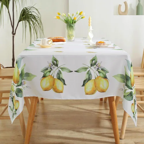 Vista 4 de MATIRUG Mantel de limón para mesa rectangular de 60 x 102 pulgadas, mantel de frutas de verano, a prueba de derrames, sin arrugas, tela floral