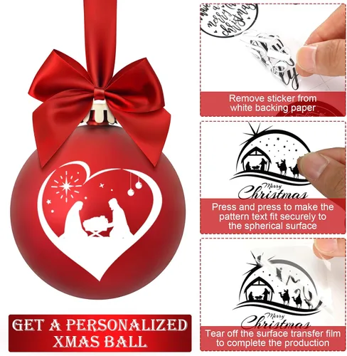 Vista 4 de 45 piezas de calcomanías UV con palabras de Navidad para decoración de bola de Navidad, calcomanías de letras de saludo inspiradas en vacaciones