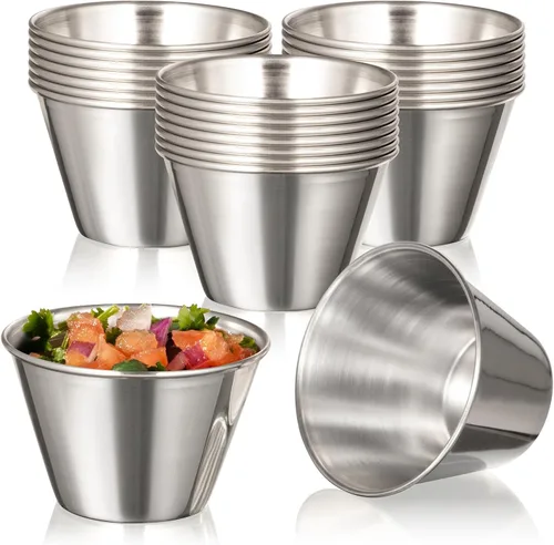 Vista 11 de Fit Meal Prep [Paquete de 12] Tazas de salsa de inmersión de acero inoxidable de 1.5 onzas, moldes de metal reutilizables, cuencos de condimentos