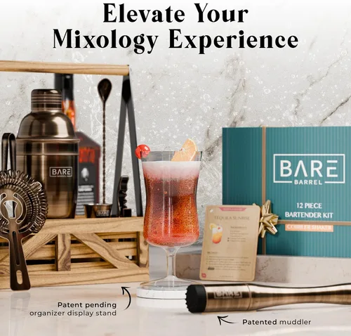 Vista 8 de BARE BARREL® Mixology Bartender Kit Bar Set Juego de coctelera de Martini Herramientas de mezcla de barware para el hogar Carrito portátil