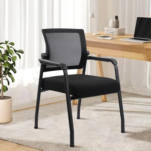 Vista 2 de KLASIKA Silla de escritorio sin ruedas con respaldo de malla ajustable, sillón con soporte lumbar ergonómico y cojín de asiento grueso, sillas