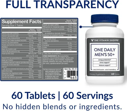 Vista 8 de The Vitamin Shoppe Brand One Daily - Multivitamínico multimineral para hombres con magnesio, zinc, calcio y más, estrés energético y apoyo