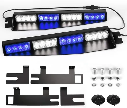 Vista 10 de ASPL 32 Luces LED para Visera 26 Patrones de Destello Parabrisas Emergencia Advertencia de Peligro Luz Estroboscópica Baliza Montaje Dividido Ámbar