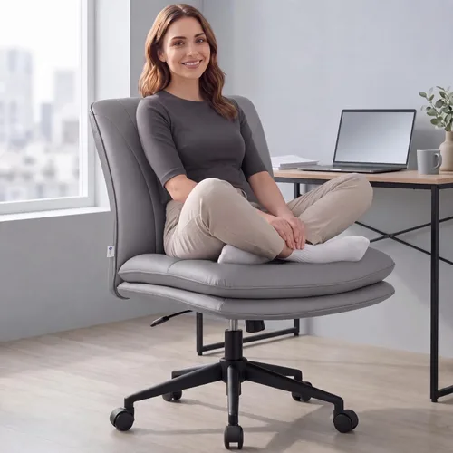 Vista 12 de NYPOT Silla de escritorio sin brazos con ruedas para sentarse entrecruzada, silla sin brazos anchos con patas cruzadas, taburete giratorio ajustable