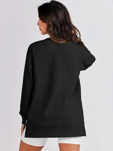 Vista 5 de Caracilia Sudaderas de gran tamaño para mujer, manga larga, cuello redondo, túnica con cremallera lateral, ropa de invierno de moda 2023