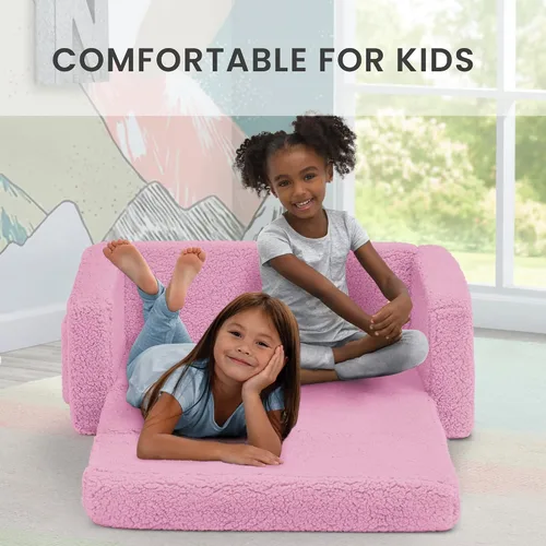 Vista 17 de Delta Children Cozee - Sofá convertible 2 en 1 de sherpa abatible para niños, color rosa