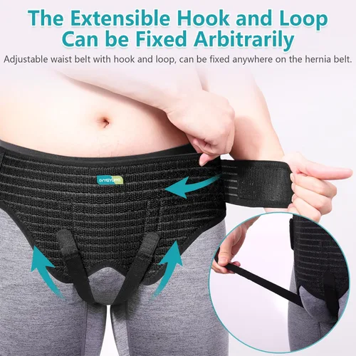 Vista 4 de Cinturones de hernia para hombres, braguero de soporte de hernia para aliviar el dolor de ingle, cinturón de apoyo inguinal ajustable para hernia