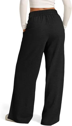 Vista 5 de YMADREIG Pantalones deportivos de pierna ancha para mujer, con cordón elástico, cintura alta, holgados, casuales, para entrenamiento, con bolsillos