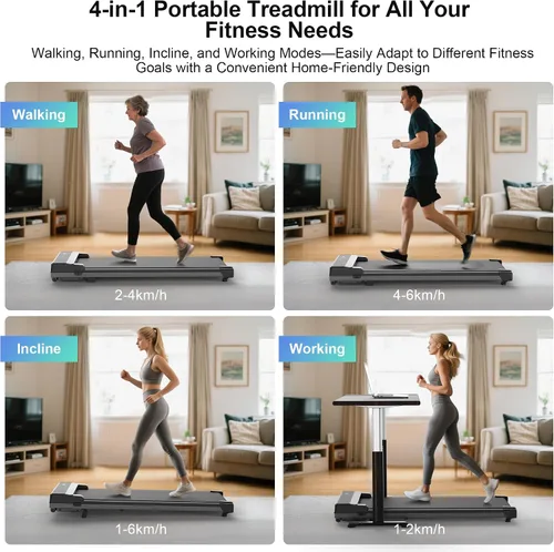 Vista 7 de Walking Pad Treadmill with 5% Incline - Under Desk Running Machine Mat Pads for Home Office Portable Small Compact Quiet Flat Indoor Magnetic