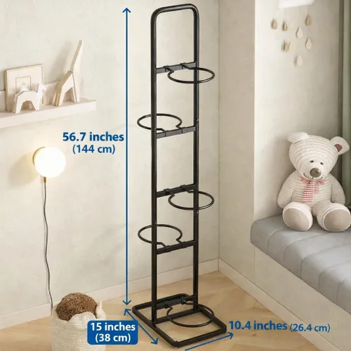 Vista 5 de Estante de almacenamiento vertical para bolas, soporte organizador deportivo ajustable de 5 niveles para baloncesto, fútbol, voleibol y más