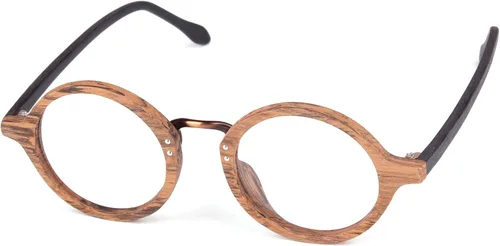 Vista 2 de Agstum Gafas redondas de estilo retro hechas a mano marco de madera lente transparente