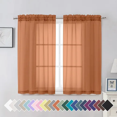 Vista 106 de Aiyufeng 2 paneles de cenefa transparente negra de 14 pulgadas de largo, cortinas cortas negras transparentes para dormitorio, cortinas de cocina