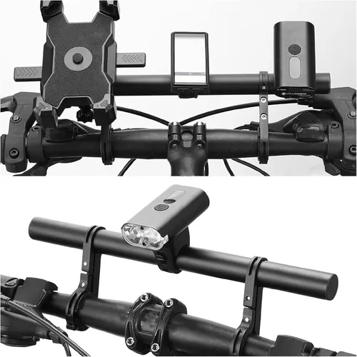 Vista 5 de Extensor de manillar de bicicleta, extensor de manillar de bicicleta con soporte de abrazadera de montaje doble, para soportes de bicicleta, barras