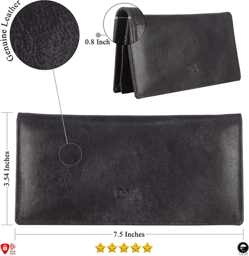Vista 4 de Mou Meraki Cartera larga plegable de cuero genuino para hombre con bloqueo RFID