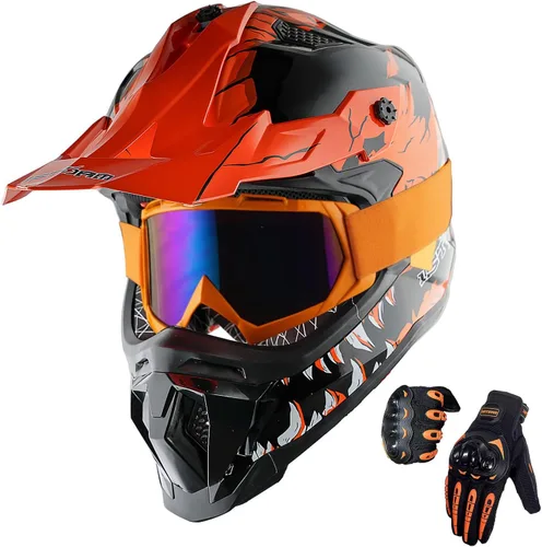 Vista 11 de 1Storm - Casco de motocross para adulto ATV Dirt Bike BMX MX, estilo pista de montaña JH601; paquete de casco de fibra de carbono negro, gafas
