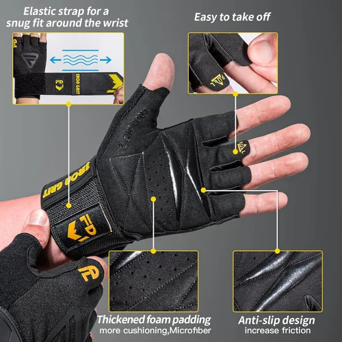 Vista 3 de Guantes de levantamiento de pesas para hombres y mujeres, con almohadillas de cojín y agarre de silicona, guantes de entrenamiento con soporte
