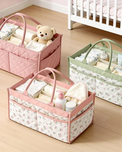 Vista 5 de Tivellary Organizador de pañales para bebé, elegante cesta de almacenamiento para artículos esenciales para recién nacidos, guardería y estación