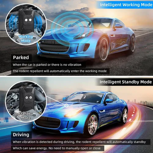 Vista 5 de Paquete de 4 repelentes de roedores para motores de automóvil, enchufe ultrasónico repelente de ratones, repelente de roedores de automóvil bajo